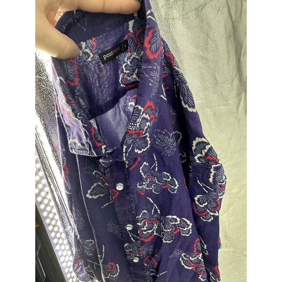 Postmarc Large Men Ink Blue Floral Tencel/Linen Short Sleeve Woven Shirt PR3 - Picture 5 of 9